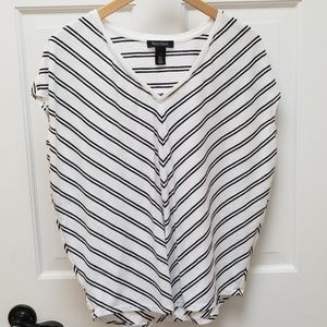 WHBM Sz M capped-sleeve striped blouse